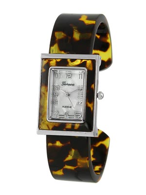 Wholesale polished Silver Simulated Tortoise Shell Fashion Cuff Watch Mother Pea