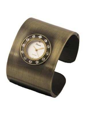 Wholesale oval cuff bangle fashion watch brushed bronze finish simulated diamond