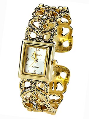 Wholesale antique Polished Gold Cuff Bangle Watch Simulated Rhinestones Band Bru