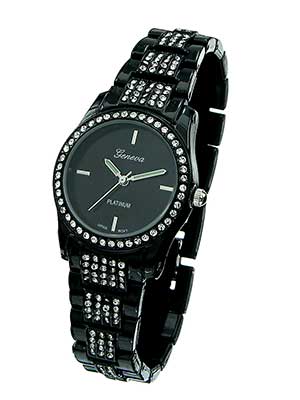 Wholesale classic Jet Metal Band Watch Fold Lock Band Clasp Black Dial Polished