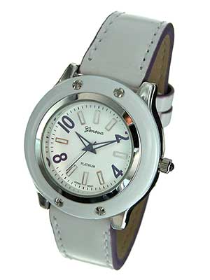 Wholesale white Watch Matching Leather like Band Purple Side Trim Numerals White