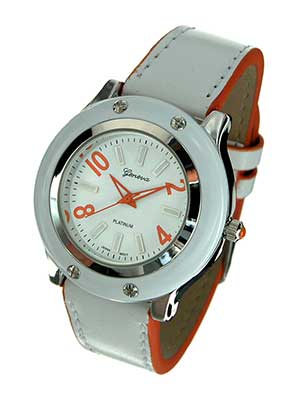 Wholesale white Watch Matching Leather like Band Orange Side Trim Numerals White