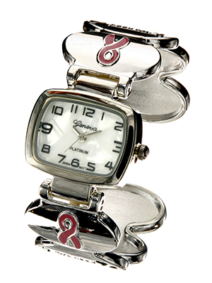 Wholesale pink Ribbon Awareness Cuff Bracelet Polished Silver Metal Inscription