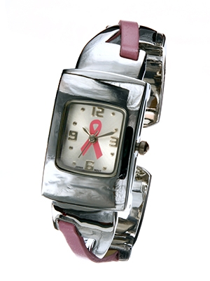 Wholesale pink Ribbon Awareness Cuff Bangle Bracelet Polished Silver Metal Leath