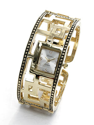 Wholesale intersecting Squares Polished Gold Bangle Watch Stainless Steel Back D