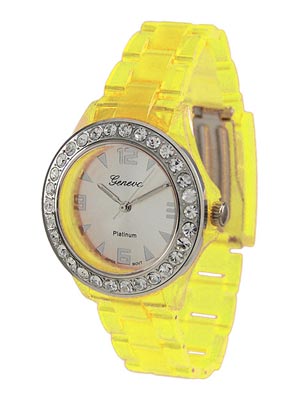 Wholesale yellow Semi Translucent Acrylic Band Fashion Watch Round Watch Head Nu