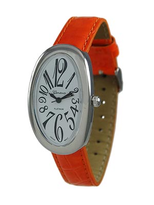 Wholesale orange Genuine Leather Band Fashion Watch Polished Silver Watch Head W