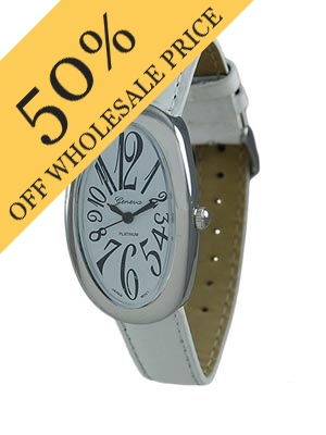 Wholesale white Genuine Leather Band Fashion Watch Polished Silver Watch Head Wh
