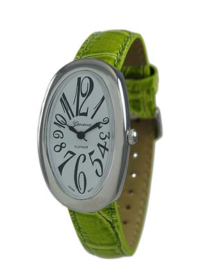 Wholesale light Green Genuine Leather Band Fashion Watch Polished Silver Watch H