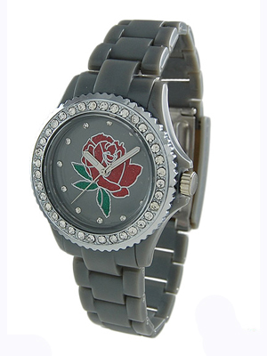Wholesale gray Acrylic Band Watch Rose Dial CZs Locking Clasp Stainless Steel Ba