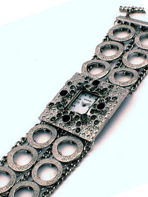 Wholesale textured silver circle links form bracelet watch chain Toggle bolt enc