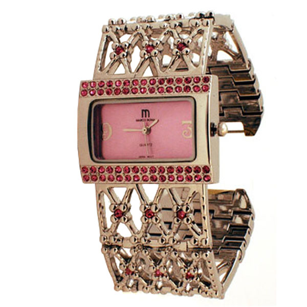 Wholesale polished silver floral trellis watch band Rectangular silver topped p