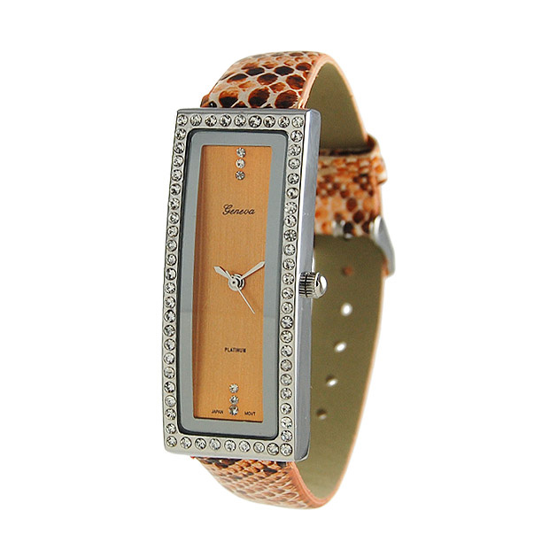 Wholesale coral snake skin band elongated rectangular watch also coral framed br