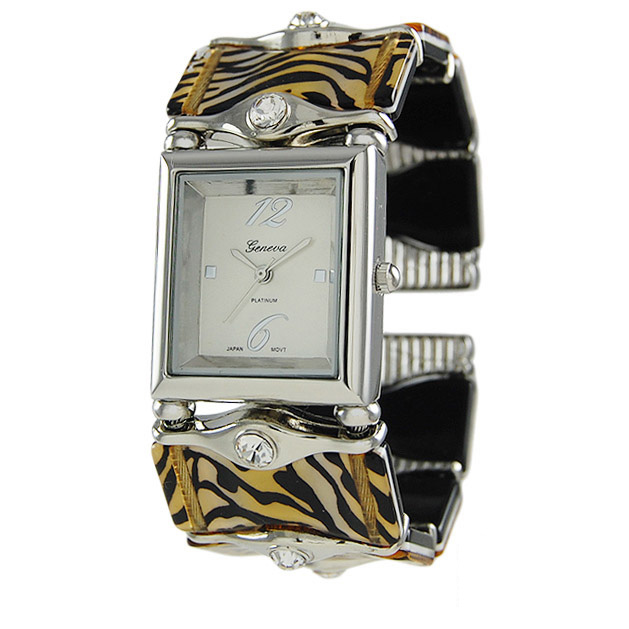 Wholesale highly stylized enamaled hinged cuff watch gorgeous tiger print Handso
