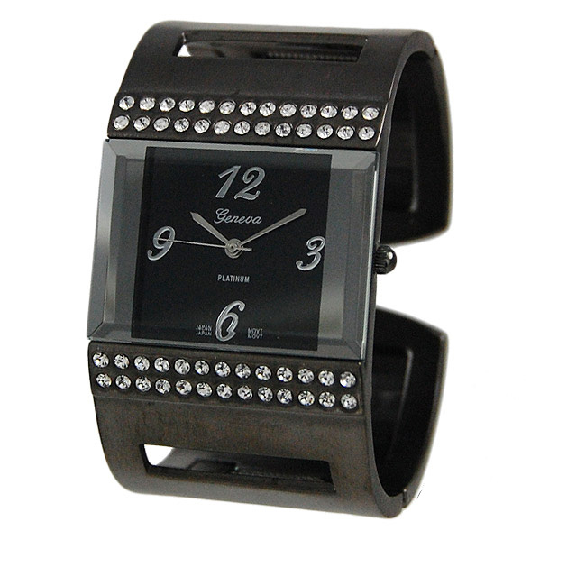 Wholesale cuff band dark silver watch square watch small crystal rhinestones Wei