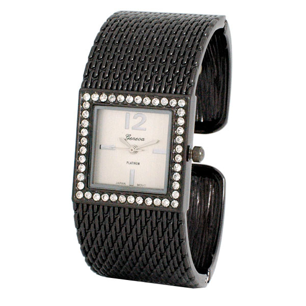 Wholesale cuff band dark silver watch weave square watch small crystal rhineston