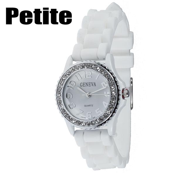 Wholesale petite white silicone watch crystal rhinestones surrounding Stainless