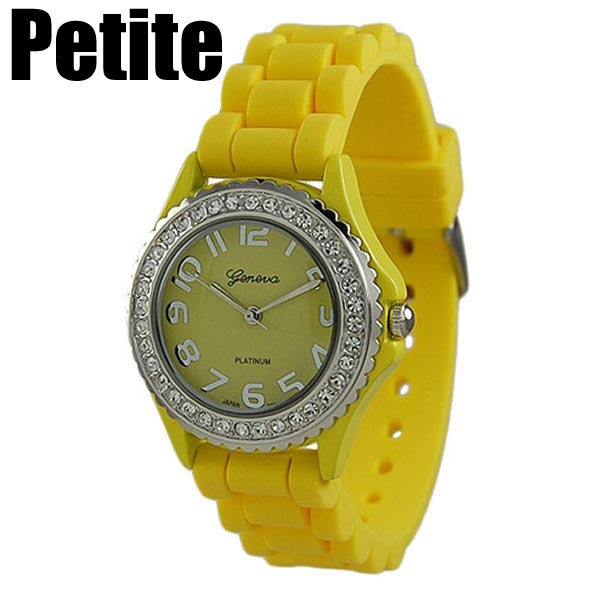 Wholesale yellow petite Silicone stone rubber watch band script letters crystal