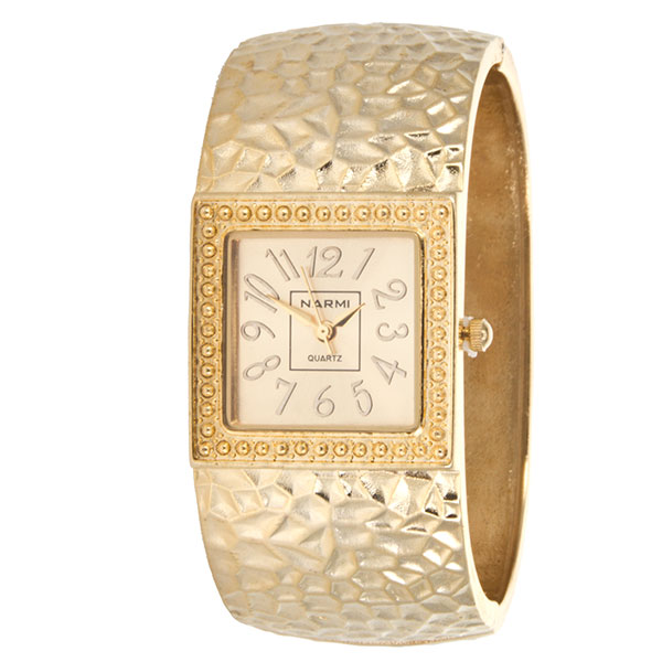 Wholesale gold hammered metal band watch square gold watch
