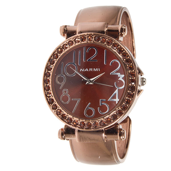 Wholesale coffee metal band hinge band watch inch copper rhinestones