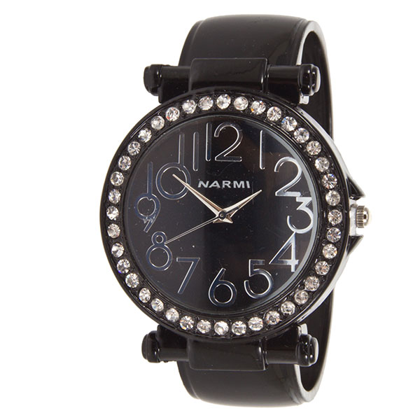 Wholesale black onyx metal hinge band watch inch copper rhinestones