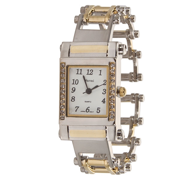Wholesale dual hinge band watch rectangular edged tiny rhinestones