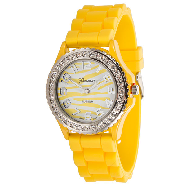 Wholesale yELLOW Large Silicone stone rubber watch band stainless steel edging s