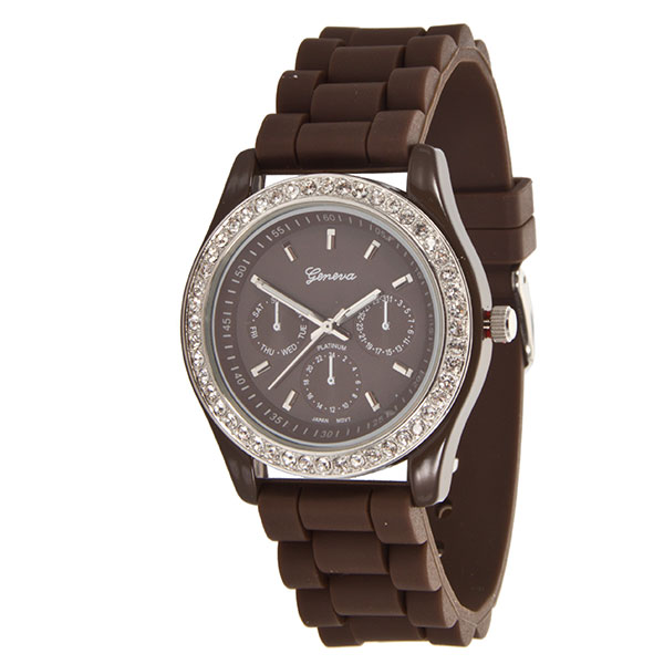 Wholesale cHOCOLATE LARGER Silicone stone rubber watch band crystal rhinestones