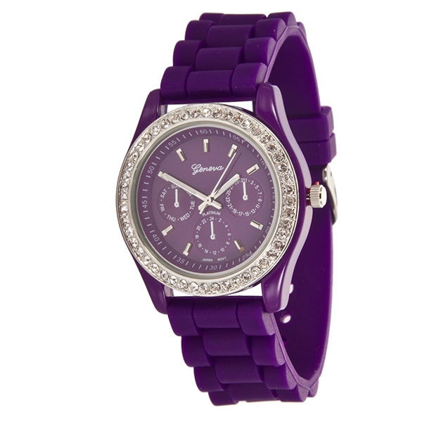 Wholesale pURPLE LARGER Silicone stone rubber watch band crystal rhinestones sur