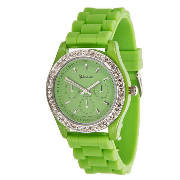 Wholesale lIME LARGER Silicone stone rubber watch band crystal rhinestones surro