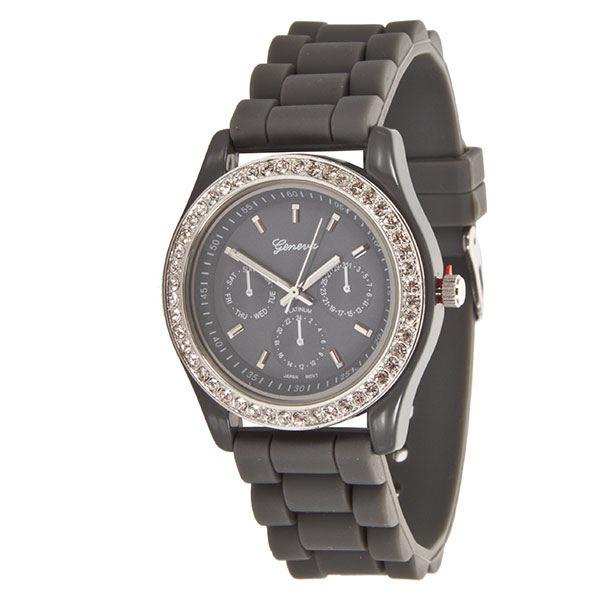Wholesale gRAY LARGER Silicone stone rubber watch band crystal rhinestones surro