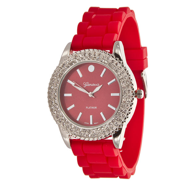 Wholesale rED LARGER Silicone stone rubber watch band crystal rhinestones surrou