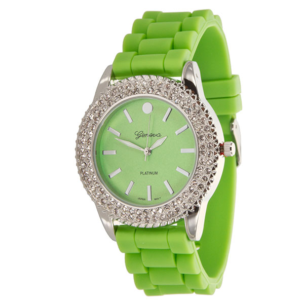 Wholesale lIME LARGER Silicone stone rubber watch band crystal rhinestones surro