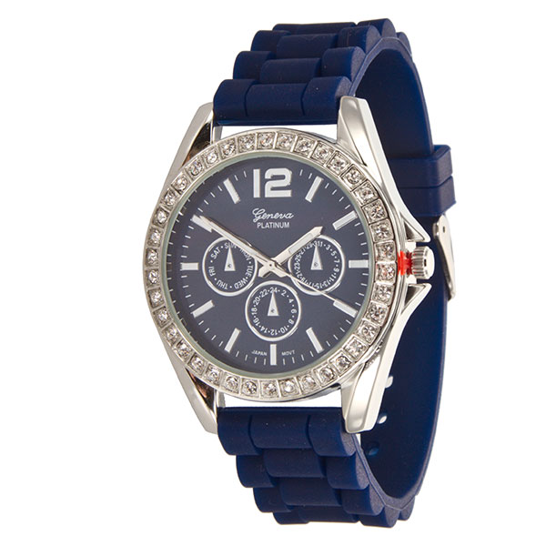 Wholesale nAVY LARGER Silicone stone rubber watch band crystal rhinestones surro