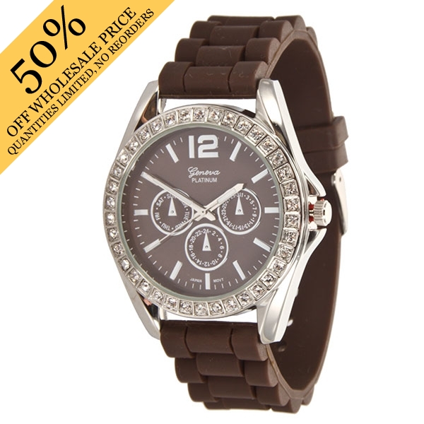 Wholesale cHOCOLATE LARGER Silicone stone rubber watch band crystal rhinestones