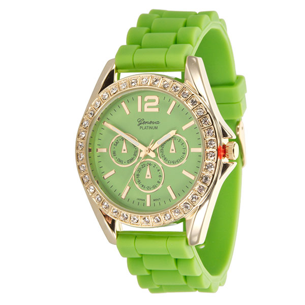 Wholesale lIME LARGER Silicone stone rubber watch band crystal rhinestones surro