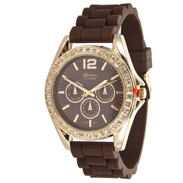 Wholesale chocolate LARGER Silicone stone rubber watch band crystal rhinestones