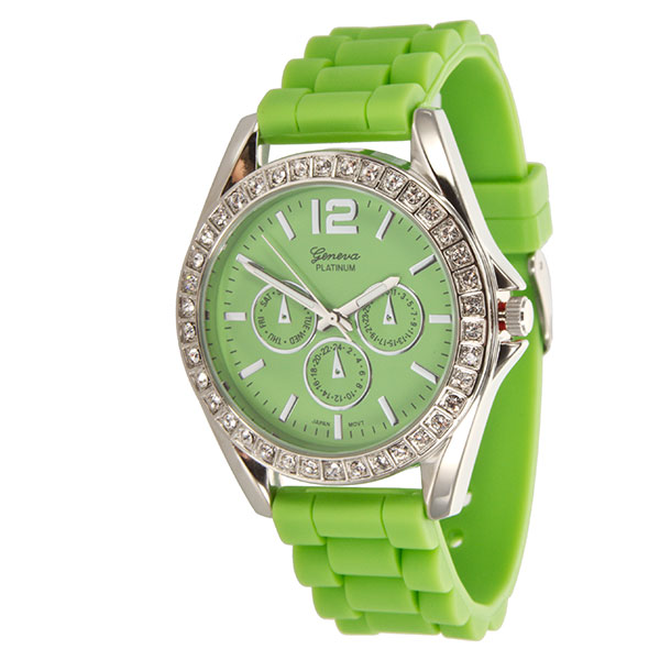 Wholesale lIME LARGER Silicone stone rubber watch band crystal rhinestones surro