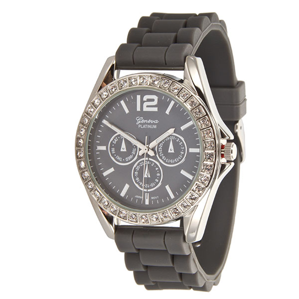 Wholesale gRAY LARGER Silicone stone rubber watch band crystal rhinestones surro