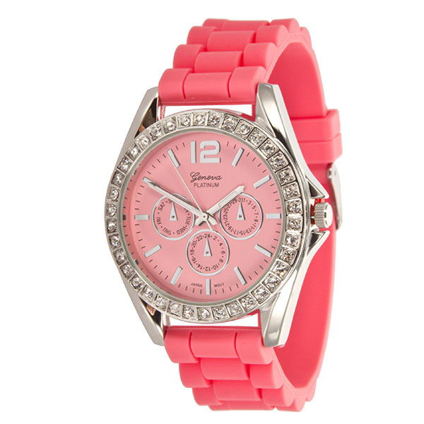 Wholesale sTRAWBERRY SHERBET LARGER Silicone stone rubber watch band crystal rhi