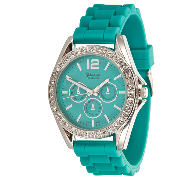 Wholesale tEAL LARGER Silicone stone rubber watch band crystal rhinestones surro