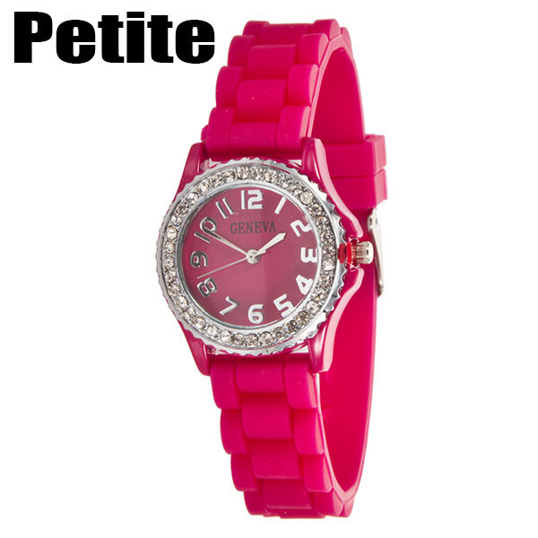 Wholesale rasberry Petite Silicone stone rubber watch band crystal rhinestones s