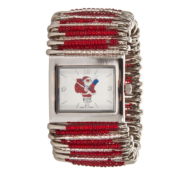 Wholesale holiday watch Santa his suit ruby red glittering tones framed silver s