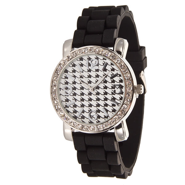 Wholesale black Houndstooth Large Silicone stone rubber watch band crystal rhine