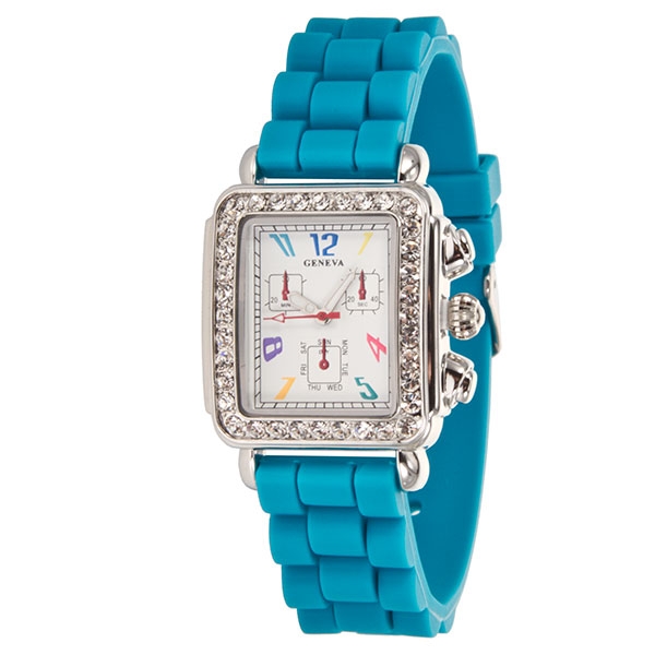 Wholesale turquoise silicone stone rubber watchband rectangular silver finish cr