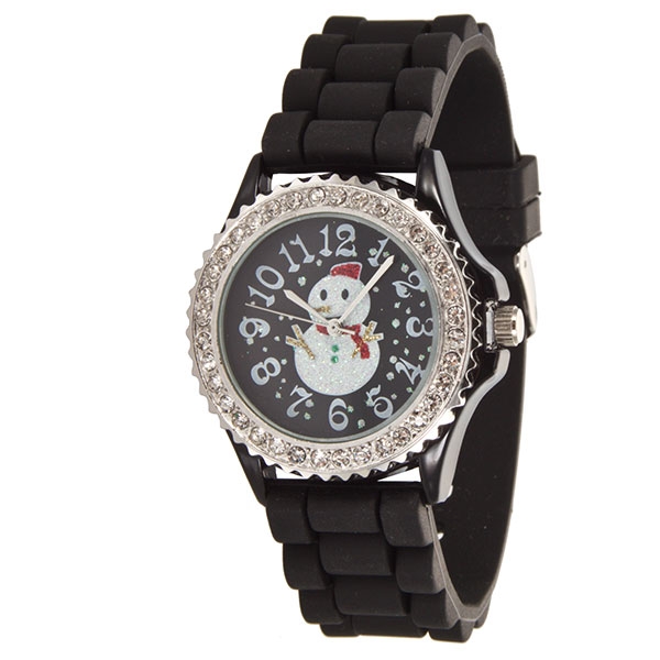 Wholesale black silicone watch holiday glittery snowman crystal rhinestones