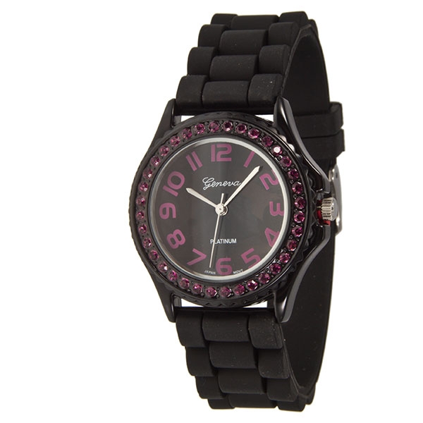 Wholesale black silicone watch amethyst dial rhinestones inches