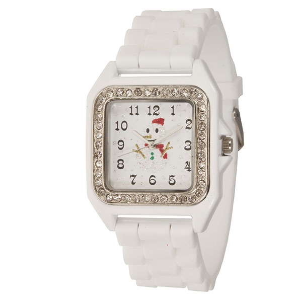 Wholesale holiday themed silicone white watch snowman icon inch square crystal r