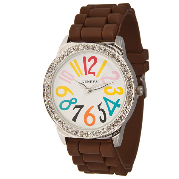 Wholesale chocolate silicone watch large inch whimsical multi colored numerals c