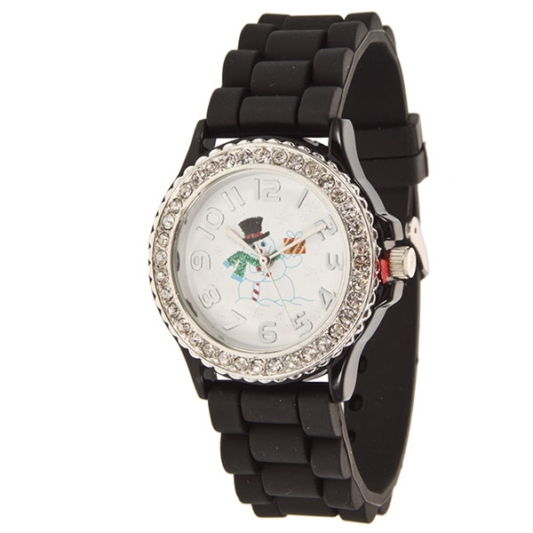 Wholesale black silicone watch holiday snowman icon inch crystal rhinestones